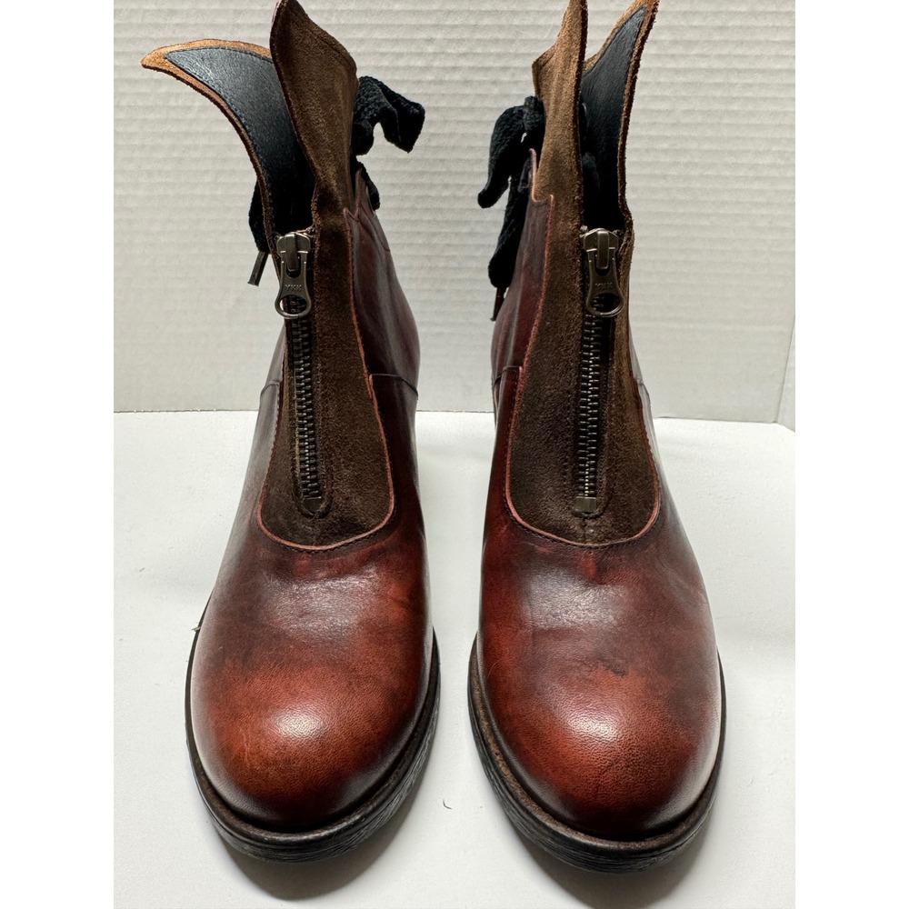 Casta Ponta Brown Leather Suede Zip Front Ankle Boots Made in Portugal 37 - Picture 2 of 10